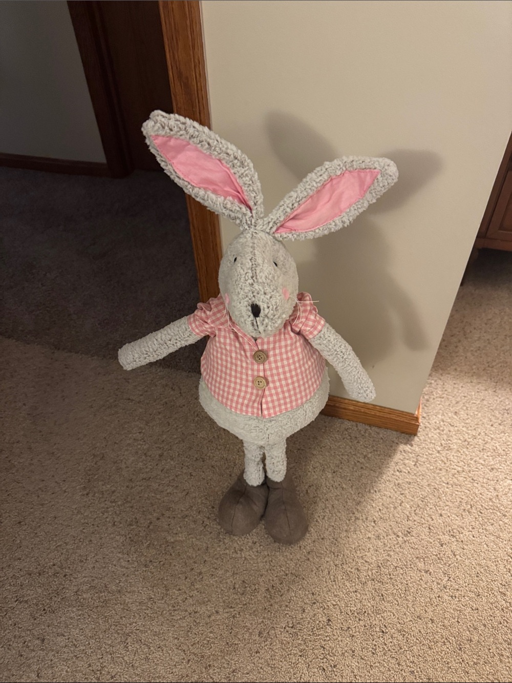 Gray Bunny Plush with Pink Gingham Shirt